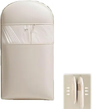 Space Saving Hanging Garment Bag with Self Compression Zipper, 2025 Upgrade Space Saver Closet Organizers, Dust Cover Clothes Bags for Down Coat (White,S)