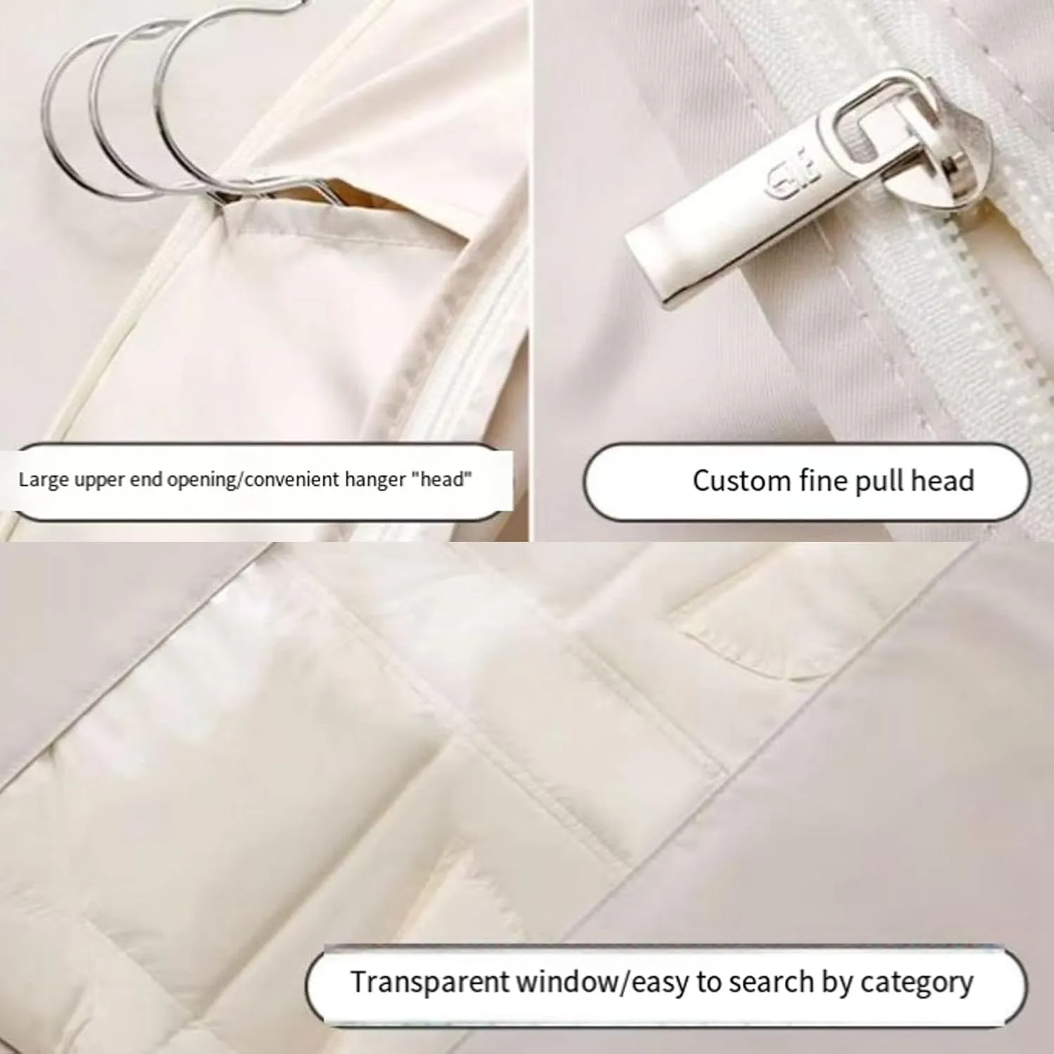 Space Saving Hanging Garment Bag with Self Compression Zipper, 2025 Upgrade Space Saver Closet Organizers, Dust Cover Clothes Bags for Down Coat (White,S)