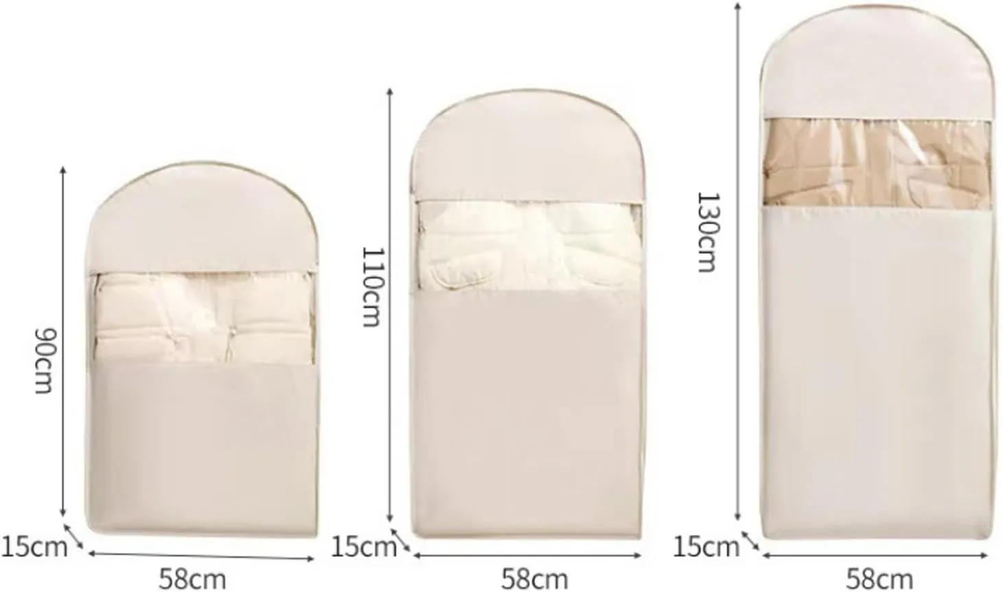 Space Saving Hanging Garment Bag with Self Compression Zipper, 2025 Upgrade Space Saver Closet Organizers, Dust Cover Clothes Bags for Down Coat (White,S)