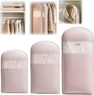 Space Saving Hanging Garment Bag with Self Compression Zipper, Dust Cover Clothes Bags for Down Coat, hanging luggage garment bag (Pink,M)