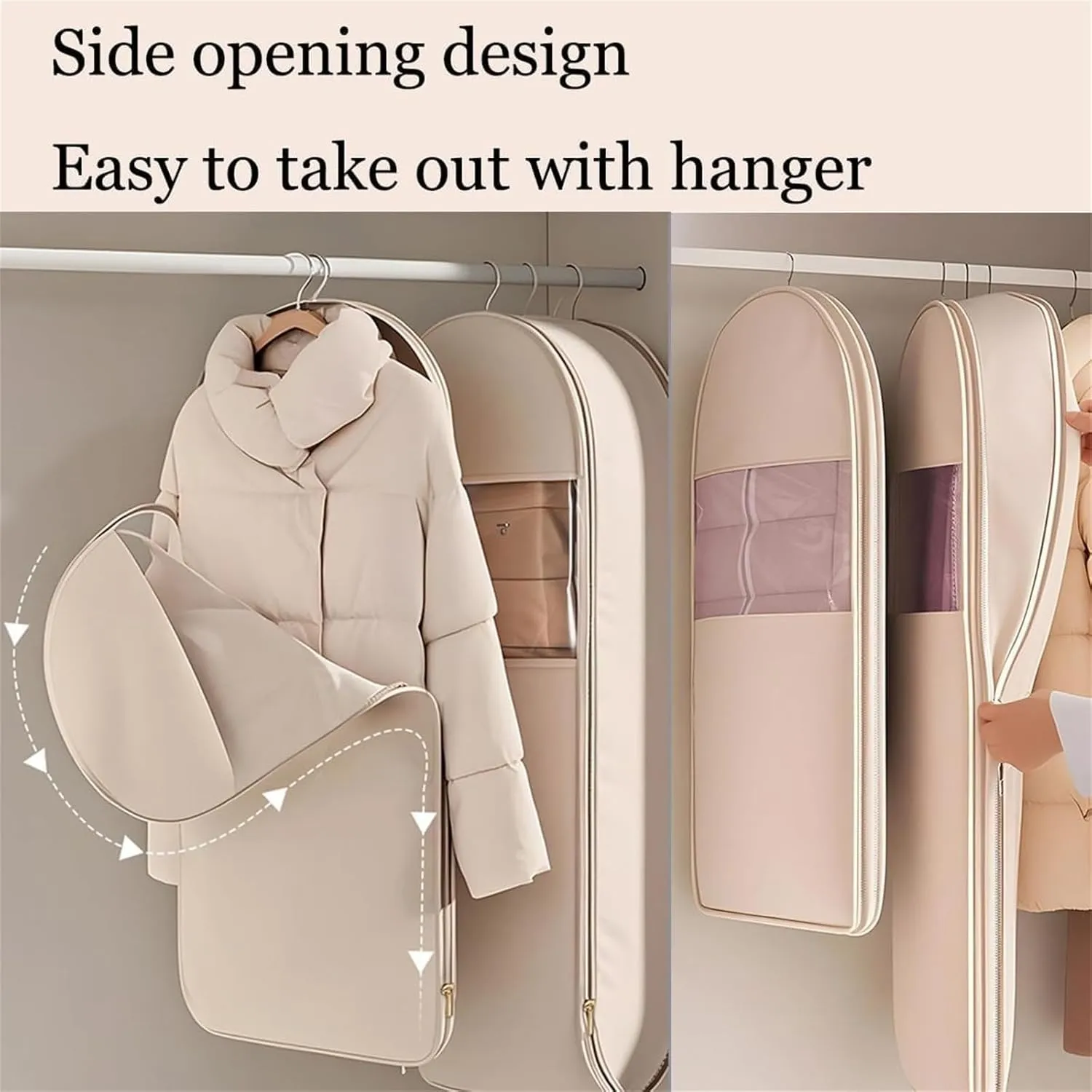 Space Saving Hanging Garment Bag with Self Compression Zipper, Dust Cover Clothes Bags for Down Coat, hanging luggage garment bag (Pink,M)