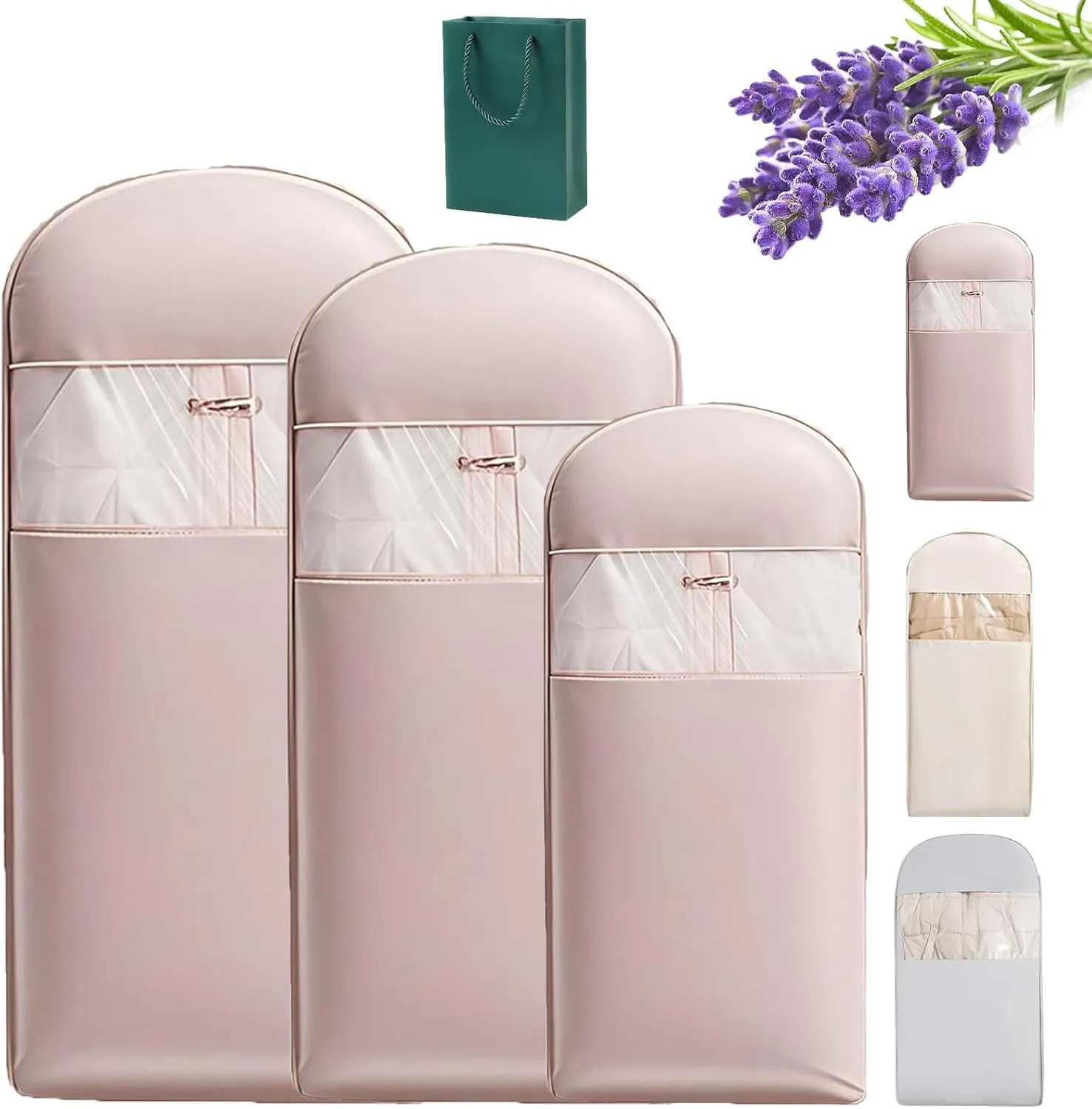 Space Saving Hanging Garment Bag With Self Compression Zipper, Dust Cover Clothes Bags For Down Coat, Space Saver Closet Organizers, Garment Bag For Hanging Clothes (Pink,XL)