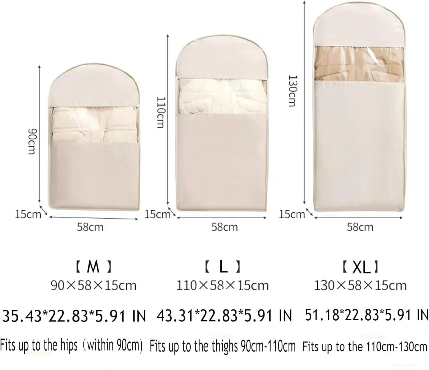 Space Saving Hanging Garment Bag With Self Compression Zipper, Dust Cover Clothes Bags For Down Coat, Space Saver Closet Organizers, Garment Bag For Hanging Clothes (White,L)