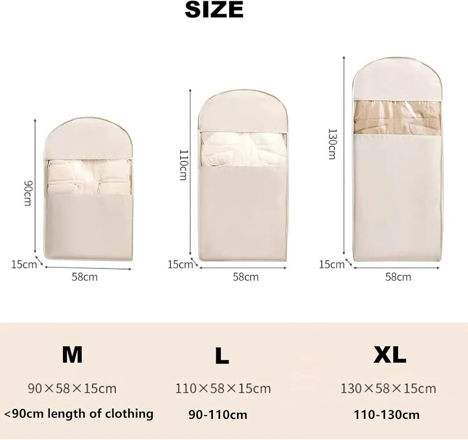 Space Saving Hanging Garment Bag with Self Compression Zipper, Garment Bags for Hanging Clothes Travel, Space Saver Closet Organizers, for Closet Storage (Beige,M)