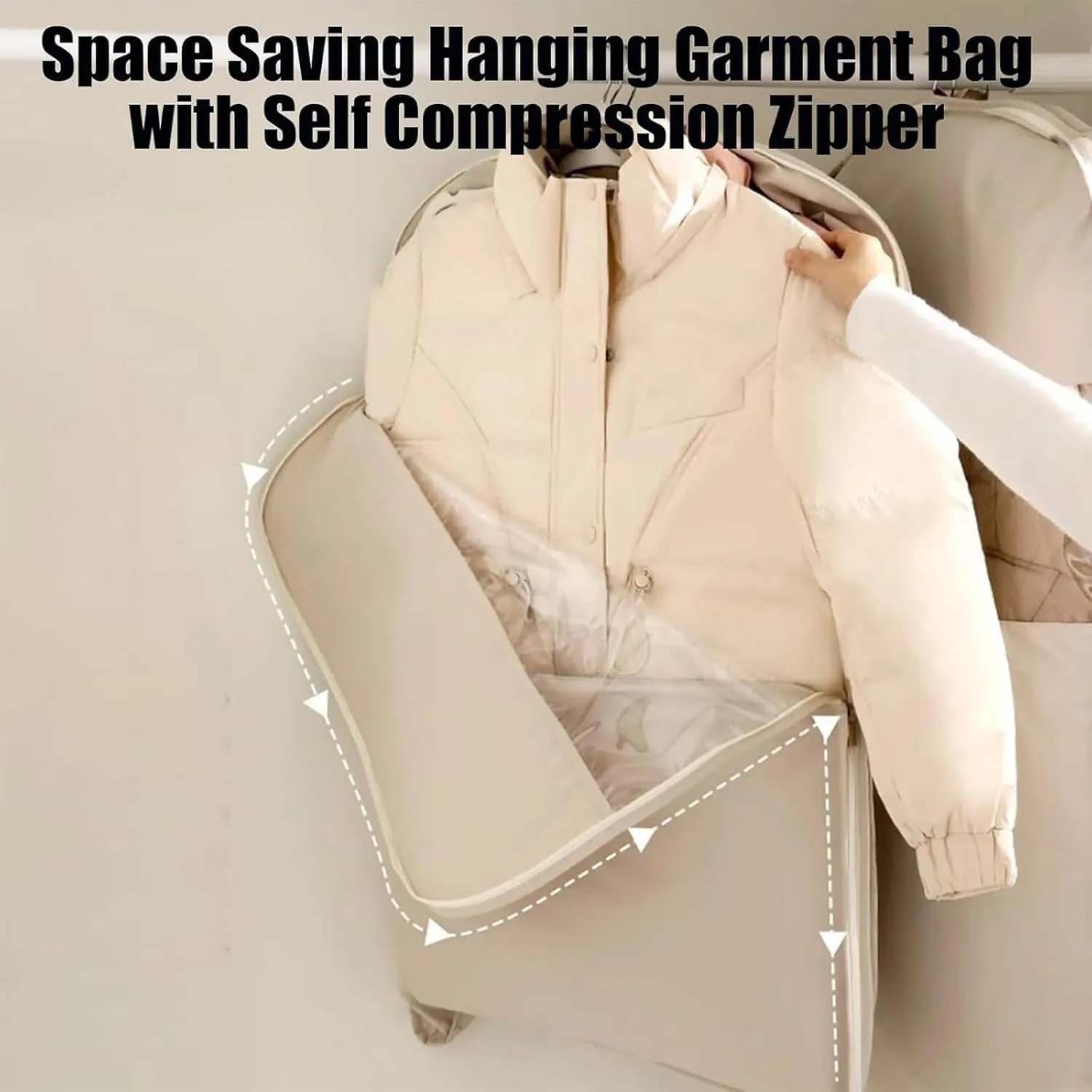 Space Saving Hanging Garment Bag with Self Compression Zipper, Hanging Garment Bag, Upgrade Dust Cover Clothes Bags for Down Coat (PInk, Large)