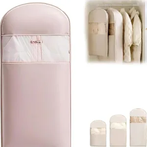 Space Saving Hanging Garment Bag with Self Compression Zipper, Hanging Garment Bag, Upgrade Dust Cover Clothes Bags for Down Coat (PInk, Large)
