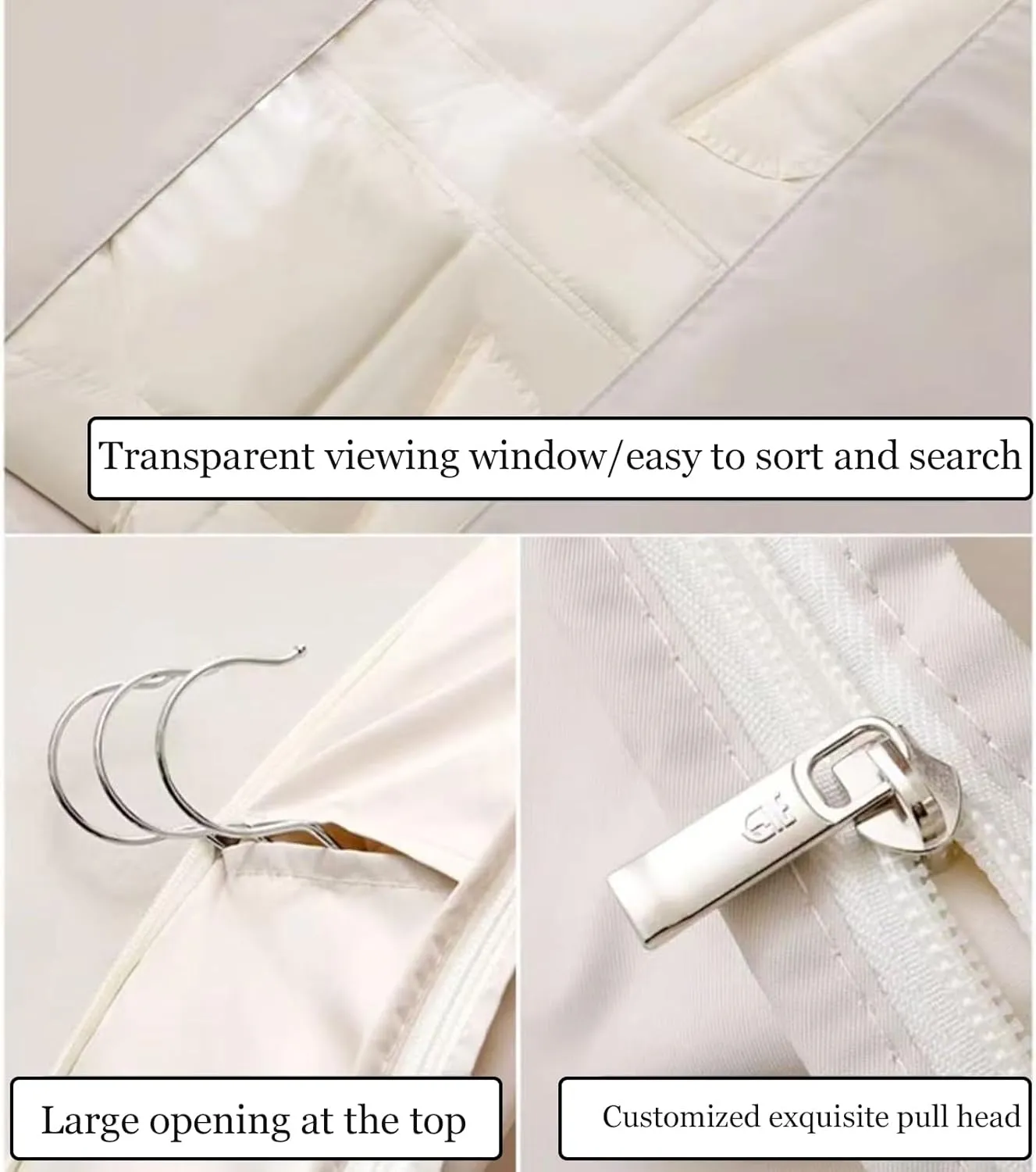 Space Saving Hanging Garment Bag with Self Compression Zipper, Hanging Garment Bags with Self Compression Zipper, Otherwies Garments Bag, Dust Cover Clothes Bags for Down Coat (Beige,43.3*22.8*5.9in)