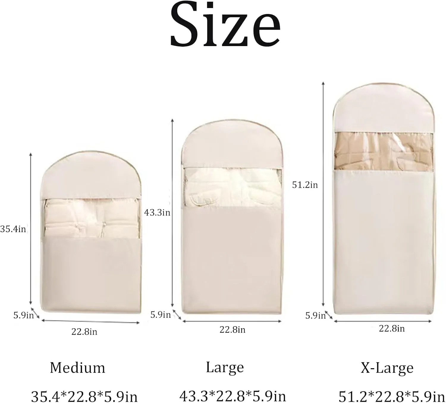 Space Saving Hanging Garment Bag with Self Compression Zipper, Hanging Garment Bags with Self Compression Zipper, Otherwies Garments Bag, Dust Cover Clothes Bags for Down Coat (Beige,43.3*22.8*5.9in)