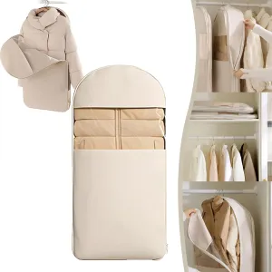 Space Saving Hanging Garment Bag with Self Compression Zipper, Hanging Garment Bags with Self Compression Zipper, Otherwies Garments Bag, Dust Cover Clothes Bags for Down Coat (Beige,43.3*22.8*5.9in)