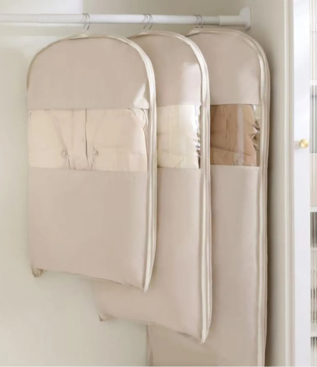 Space Saving Hanging Garment Bag with Self Compression Zipper, Otherwise Garment Bag, 2025 New Space Saving Hanging Protector, Space Saver Closet Organizers (Beige, L)