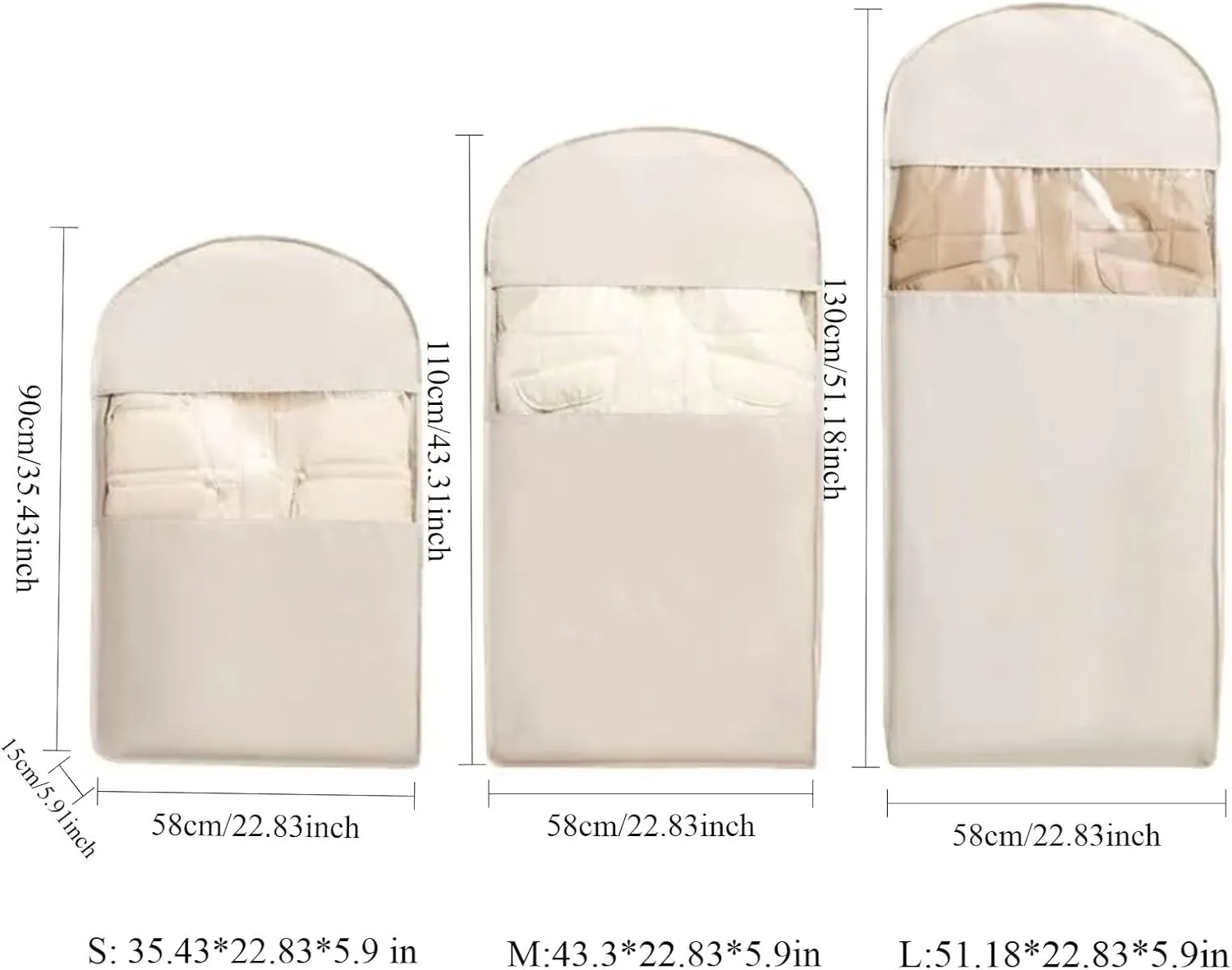 Space Saving Hanging Garment Bag with Self Compression Zipper, Otherwise Garment Bag, 2025 New Space Saving Hanging Protector, Space Saver Closet Organizers (Beige, L)