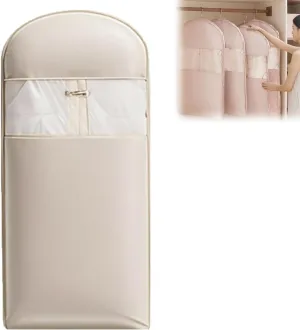 Space Saving Hanging Garment Bag with Self Compression Zipper, Space Saver Closet Organizers, Dust Cover Clothes Bags for Down Coat for Closet Storage (Beige, XL)