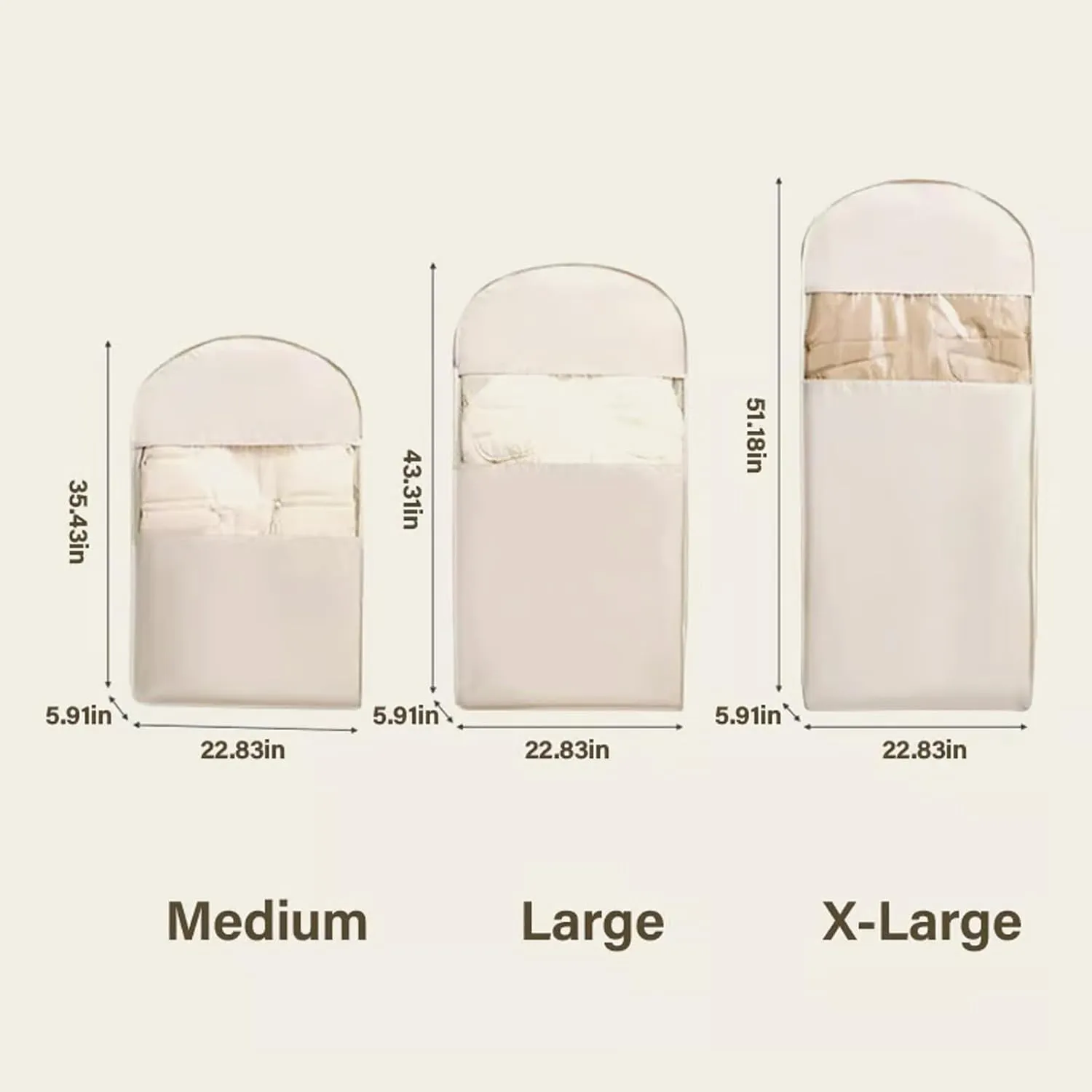 Space Saving Hanging Garment Bag with Self Compression Zipper, Space Saver Closet Organizers, Dust Cover Clothes Bags for Down Coat for Closet Storage (Beige, XL)