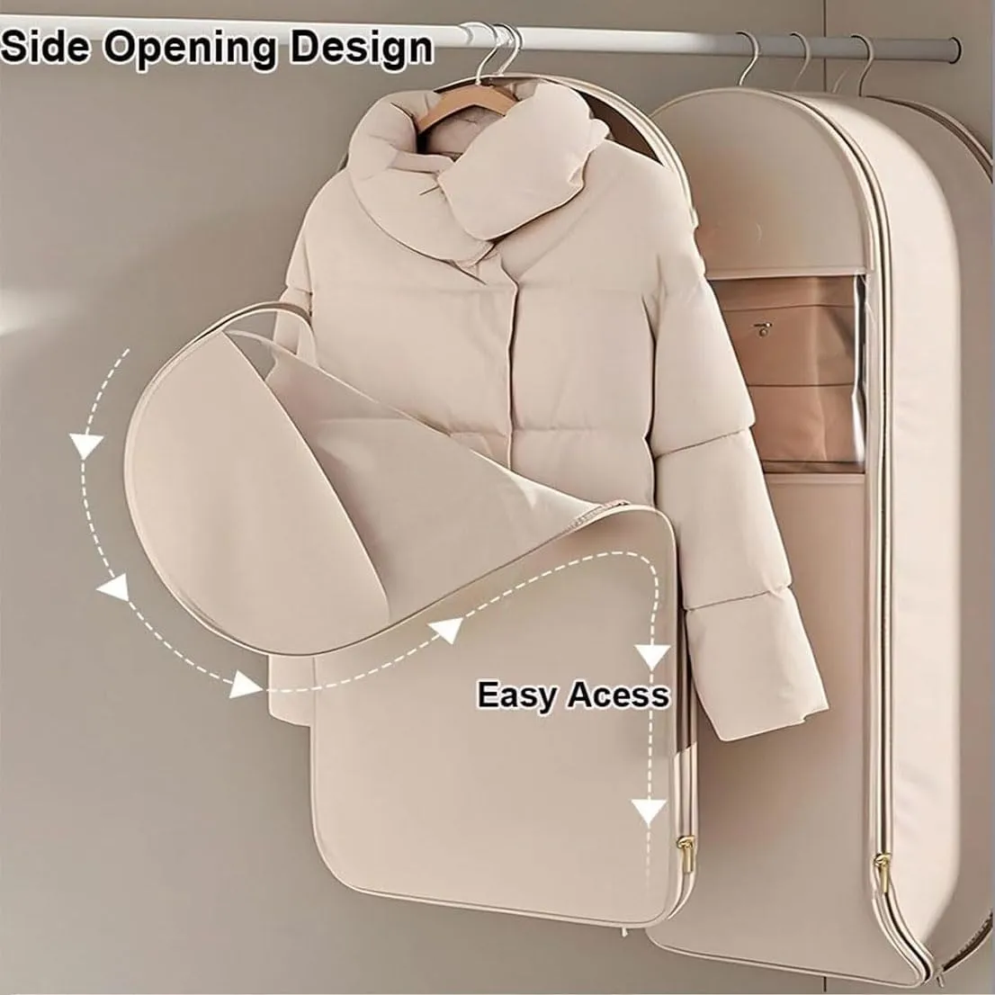 Space Saving Hanging Garment Bag with Self Compression Zipper, Space Saver Closet Organizers, Portable Garment Bags for Travel, Dust Cover Clothes Bags for Down Coat  (Blue, S M XL)