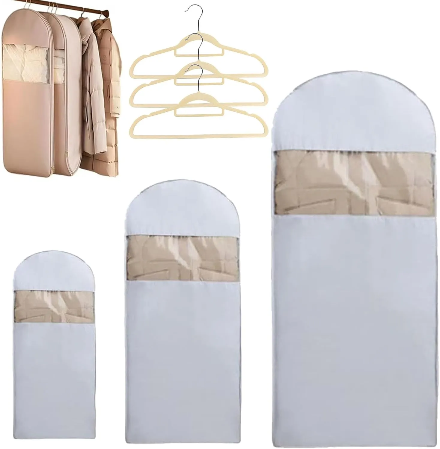 Space Saving Hanging Garment Bag with Self Compression Zipper, Space Saver Closet Organizers, Portable Garment Bags for Travel, Dust Cover Clothes Bags for Down Coat  (Blue, S M XL)