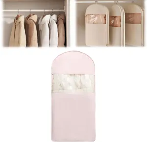 Space Saving Hanging Garment Bag With Self Compression Zipper, Space Saver Coat Storage Bag, Dust Cover Clothes Bags For Down Coat, For Closet Storage (Pink, Medium)