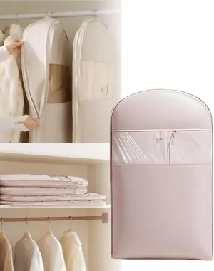 Space Saving Hanging Garment Bag with Self Compression Zipper, Space Saver Coat Storage Bag, Dust Cover Clothes Bags for down Coat, Travel Bags with Hanger, For Closet Storage (Pink, Small)