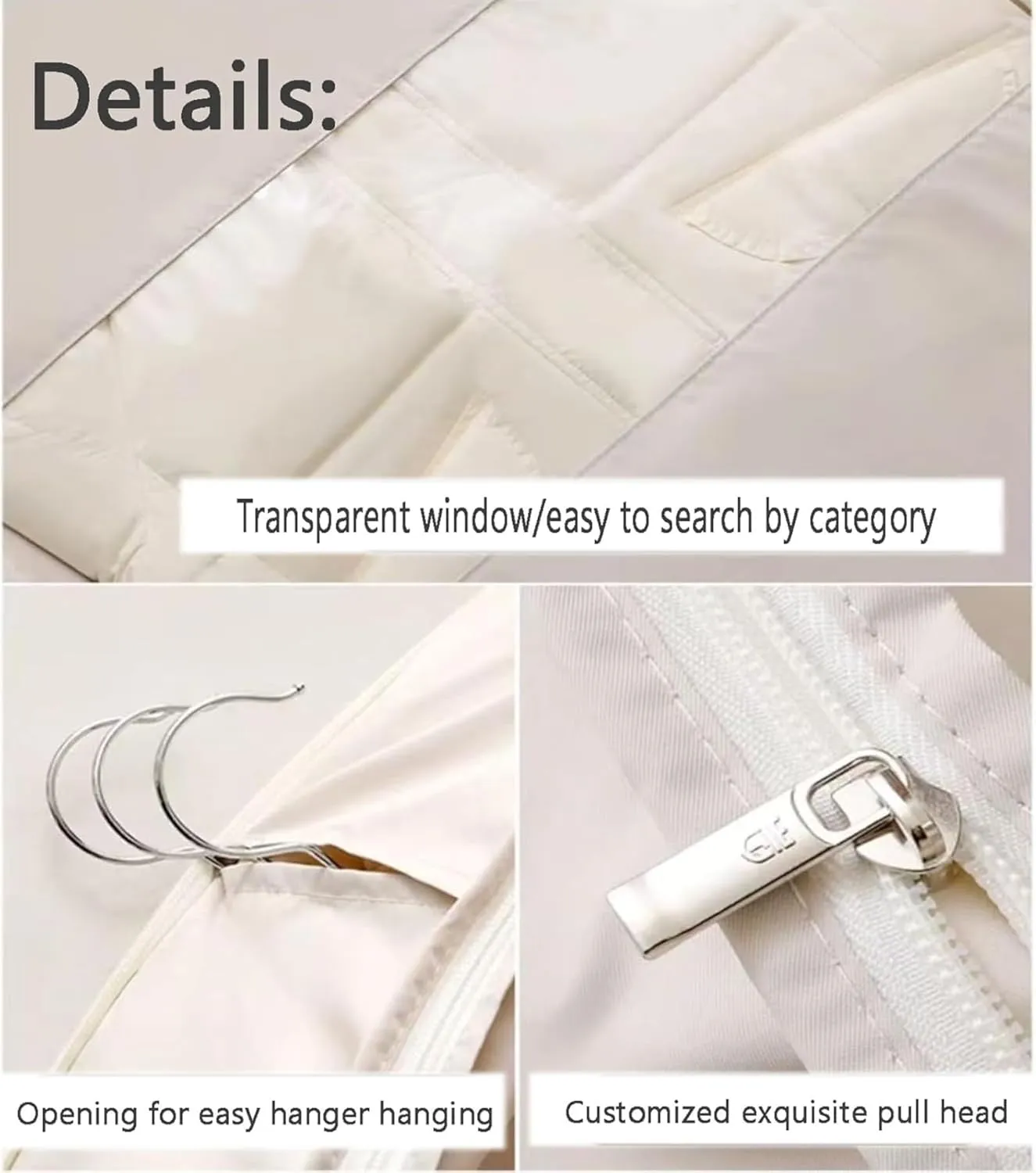 Space Saving Hanging Garment Bag with Self Compression Zipper, Space Saving Bags, Down Coat Compression Dust Cover for Closet Storage (Beige-Large)