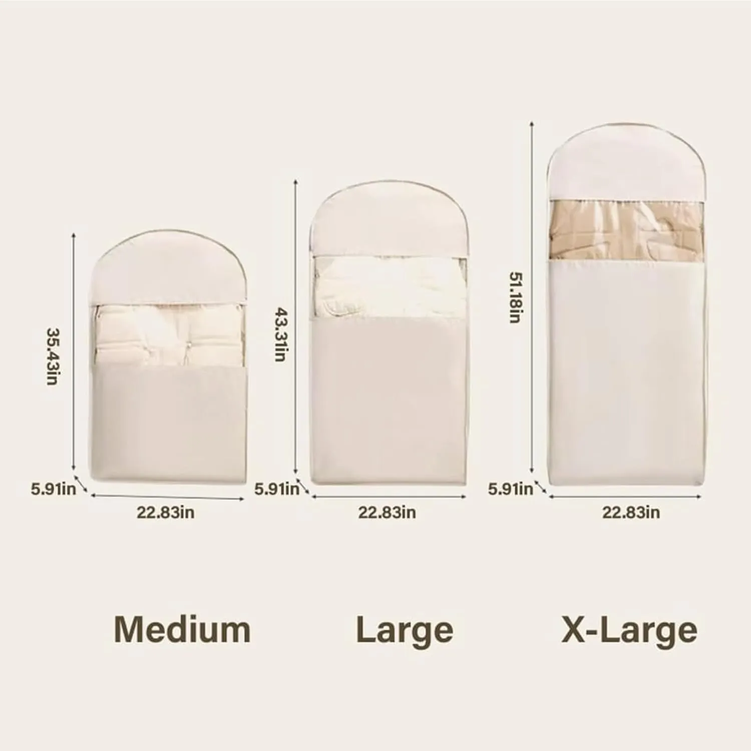 Space Saving Hanging Garment Bag with Self Compression Zipper, Space Saving Bags, Down Coat Compression Dust Cover for Closet Storage (Beige-Large)