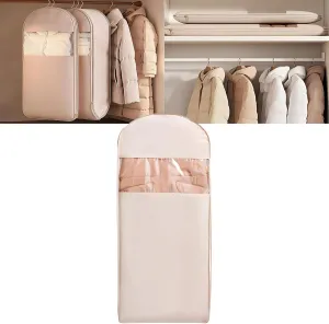 Space Saving Hanging Garment Bag with Self Compression Zipper, Space Saving Closet Organizers Hanging Protector for Down Coat, Down Coat Compression Dust Cover for Closet Storage (Pink, XL)