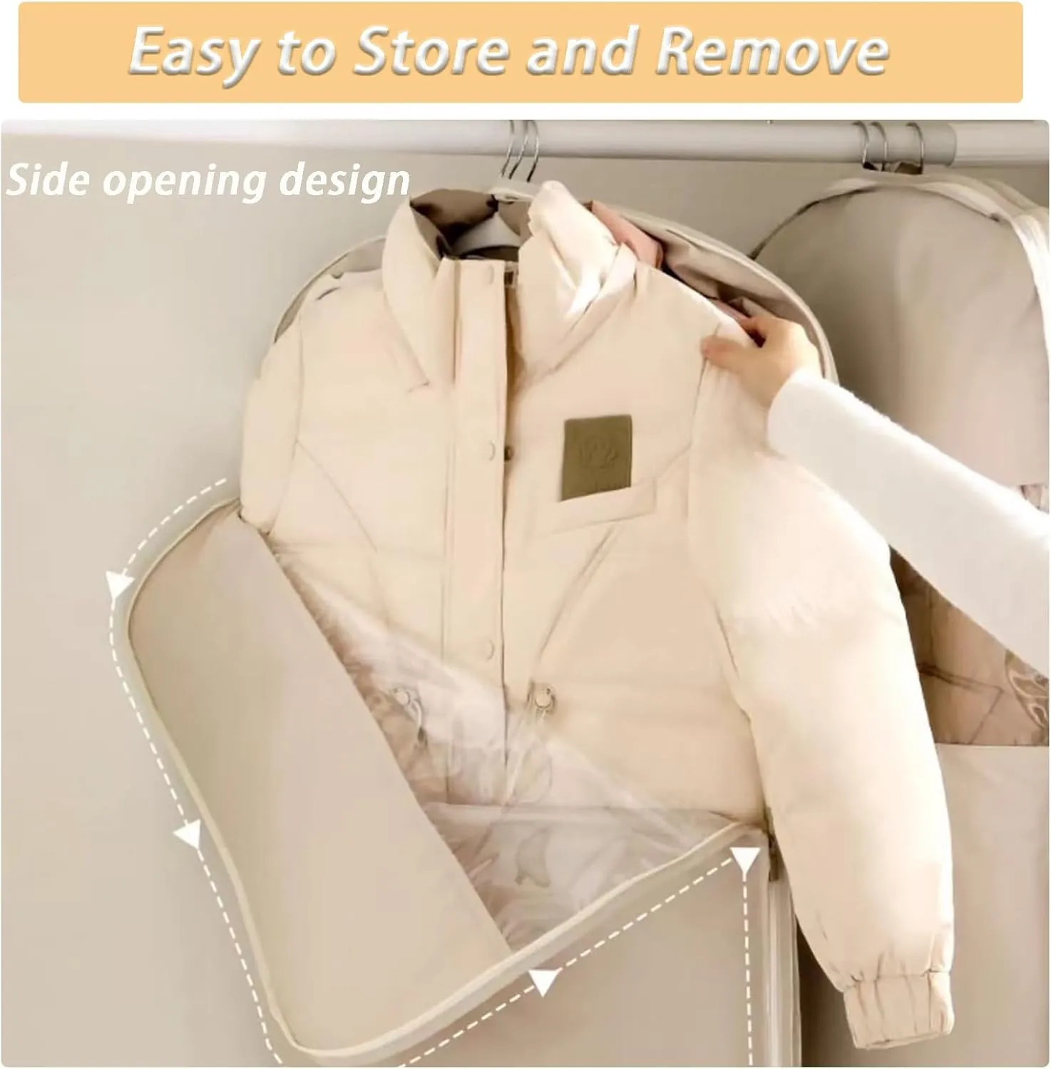 Space Saving Hanging Garment Bag with Self Compression Zipper, Ultra Space Saving Self Compression Organizer with Clothes Hanger, Down Coat Compression Dust Cover for Closet Storage (Pink-A, Medium)