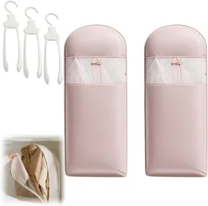 Space Saving Hanging Garment Bag with Self Compression Zipper, Upgrade Dust Cover Clothes Bags for Down Coat, Winter Coat Storage, Protects Clothes from Wrinkles (Pink-L-2pcs)