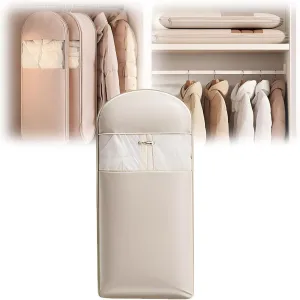 Space Saving Hanging Garment Bag with Self Compression Zipper,Space Saver Closet Organizers,Dust Cover Clothes Bags for Down Coat (Beige, Extra Large)