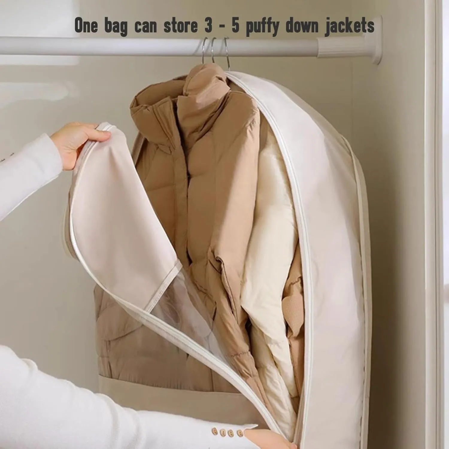 Space Saving Hanging Garment Bag with Self Compression Zipper,Space Saver Closet Organizers,Dust Cover Clothes Bags for Down Coat (Pink, X-Large)