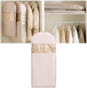 Space Saving Hanging Garment Bag with Self Compression Zipper,Space Saver Closet Organizers,Dust Cover Clothes Bags for Down Coat (Pink, X-Large)