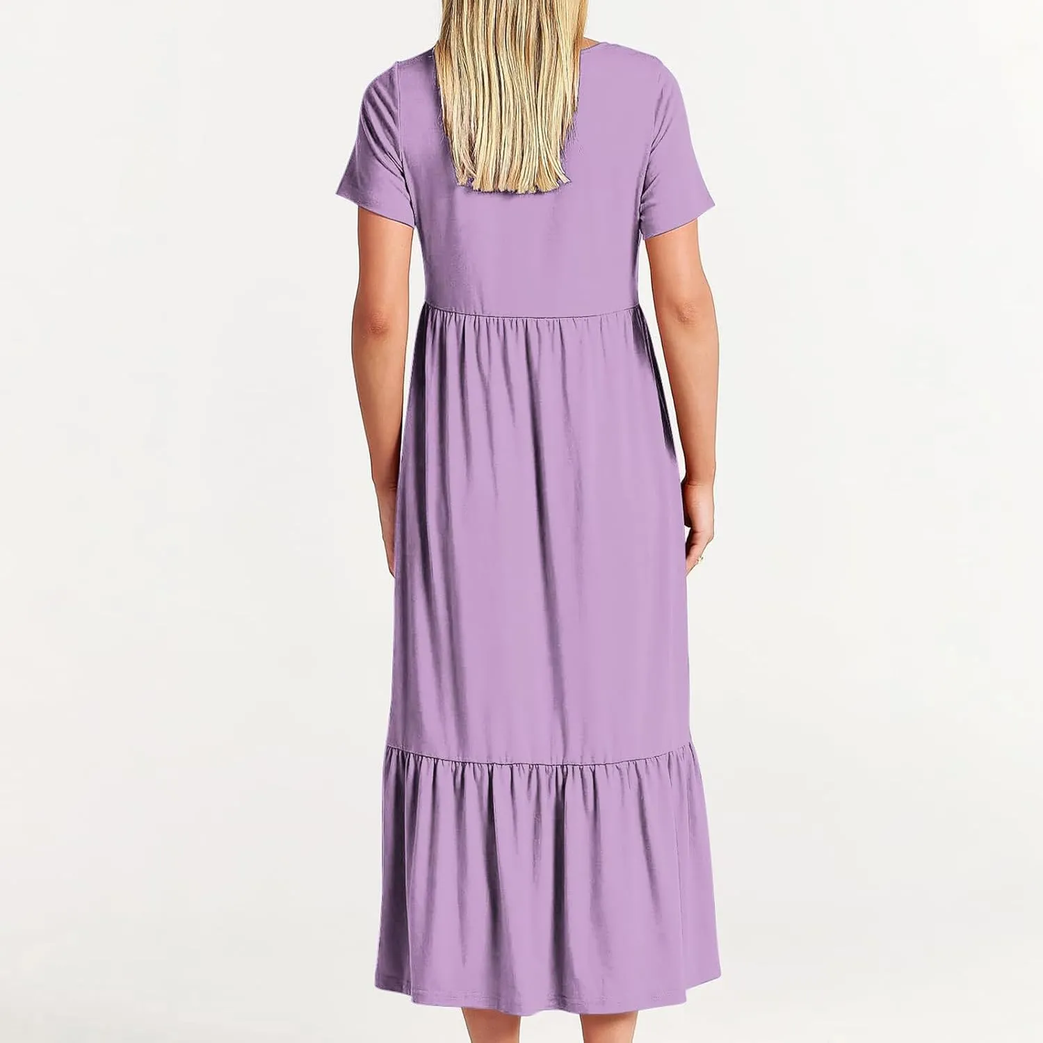 Spring Dresses for Women 2024 Casual Loose Short Sleeve Summer Long Tshirt Dress Flowy Tiered Maxi Beach Sundress