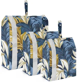 SPRIPORT Blue Yellow Leaves 3 Set Compression Packing Cubes for Travel Lightweight Luggage Organizer Bags for Carry on Suitcase Travel Cubes for Woman Man Clothes