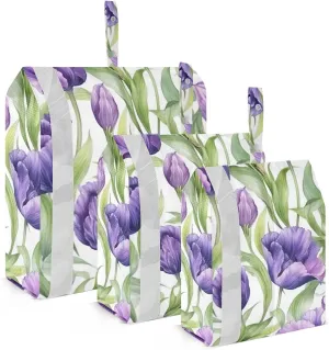 SPRIPORT Flowers Purple Tulips Leaves 3 Set Compression Packing Cubes for Travel Lightweight Luggage Organizer Bags for Carry on Suitcase Travel Accessories for Vacation Man Woman Clothes