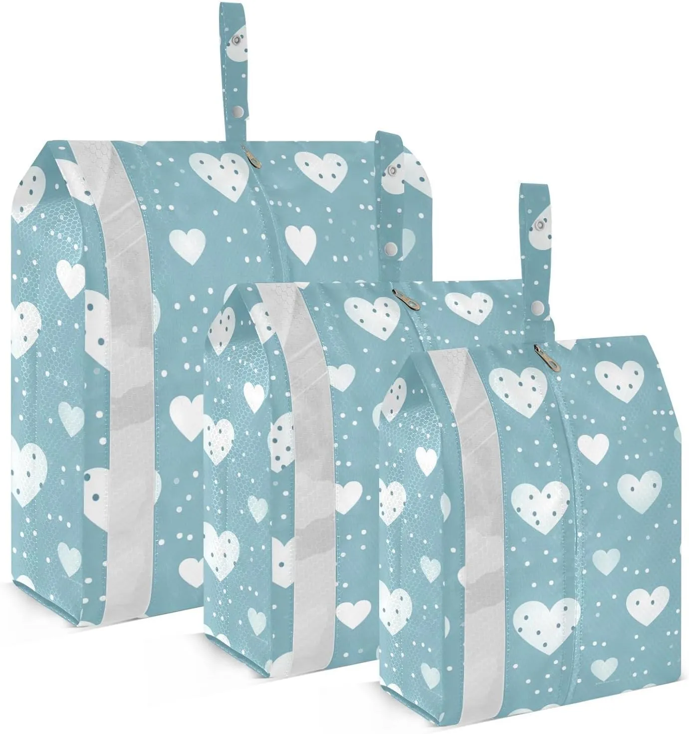 SPRIPORT Hearts Blue 3 Set Compression Packing Cubes for Travel Lightweight Luggage Organizer Bags for Carry on Suitcase Luggage Cubes for Woman Man Clothes