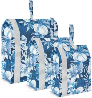 SPRIPORT Hibiscus Flower Leaves Blue 3 Set Compression Packing Cubes for Travel Lightweight Luggage Organizer Bags for Carry on Suitcase Travel Storage Bags for Man Woman Clothes Vacation