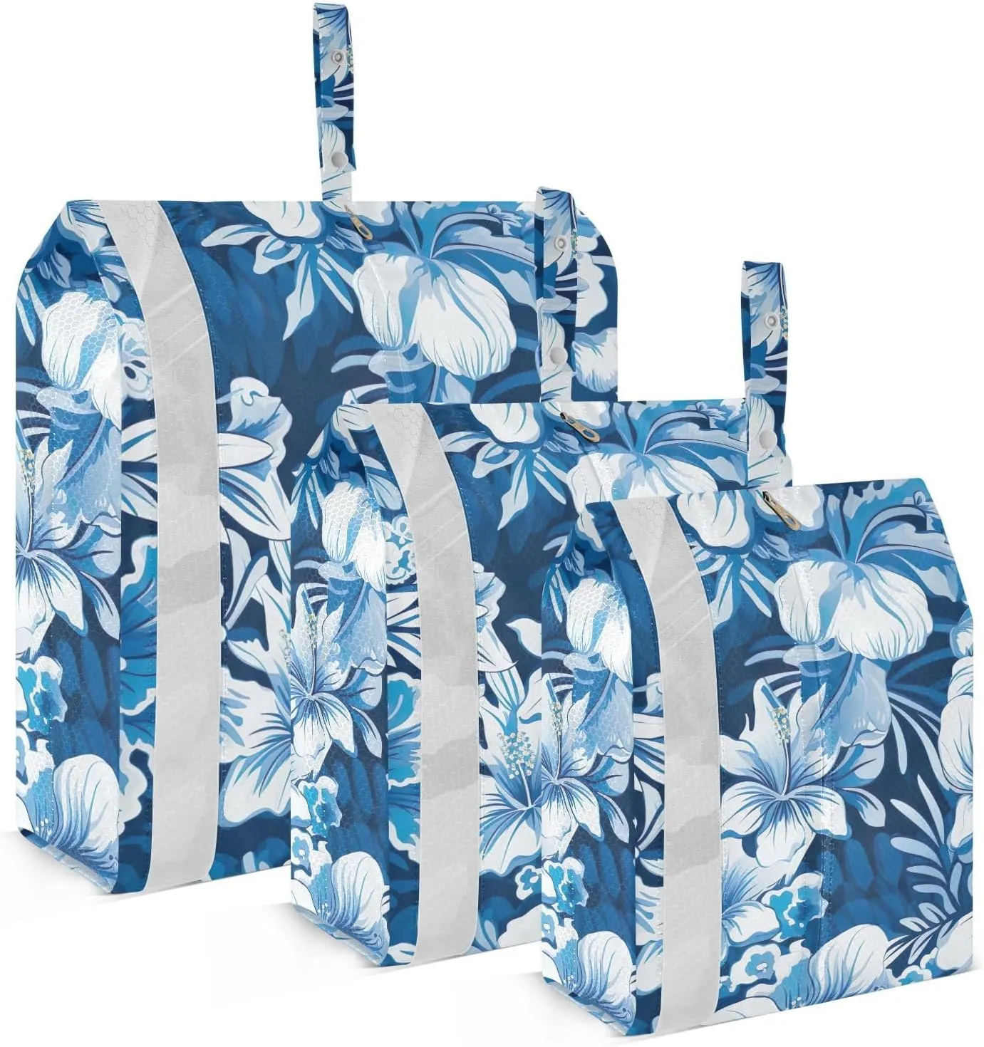 SPRIPORT Hibiscus Flower Leaves Blue 3 Set Compression Packing Cubes for Travel Lightweight Luggage Organizer Bags for Carry on Suitcase Travel Storage Bags for Man Woman Clothes Vacation