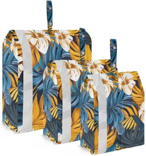 SPRIPORT Tropical Print Leaves 3 Set Compression Packing Cubes for Travel Lightweight Luggage Organizer Bags for Carry on Suitcase Travel Storage Bags for Man Woman Clothes Vacation