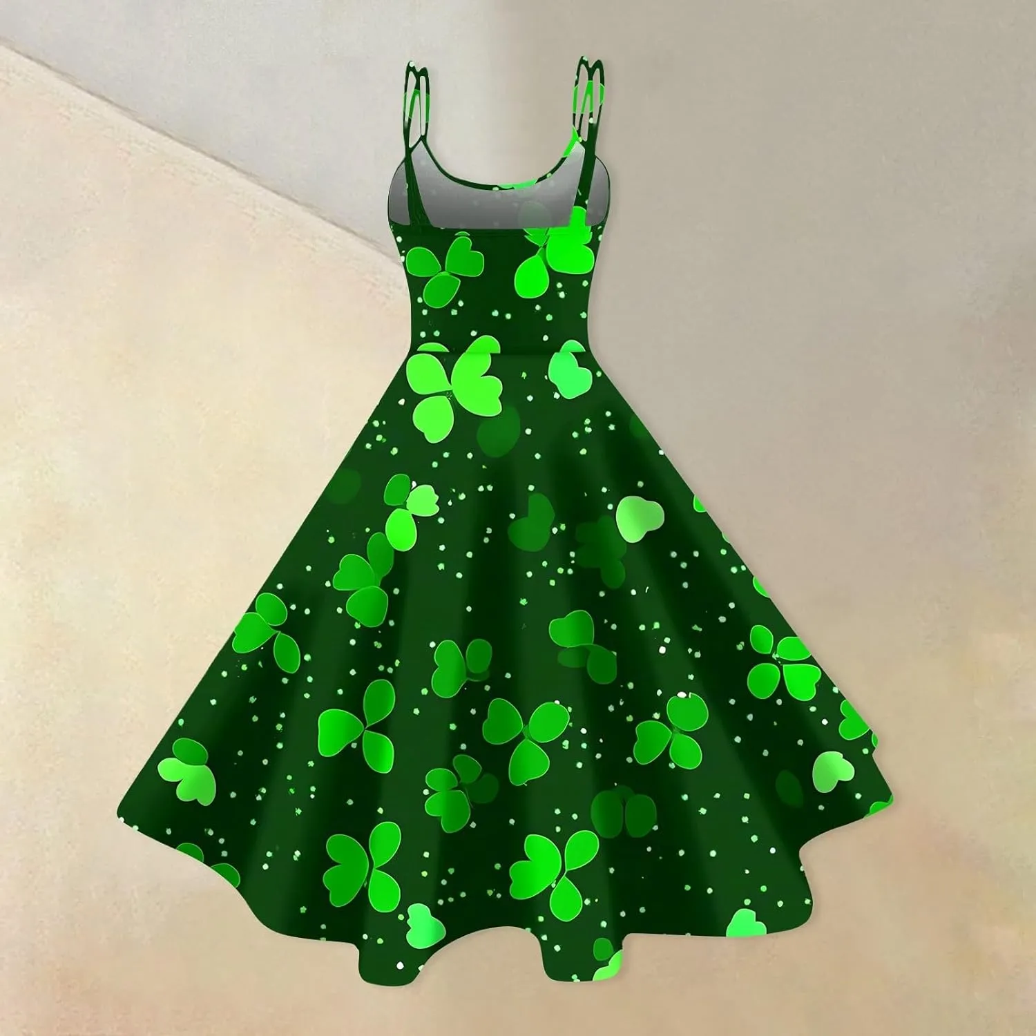 St Patricks Day Dresses for Women Casual Off Shoulder Vintage Sleeveless Midi A-Line Swing Shamrock Print Dresses
