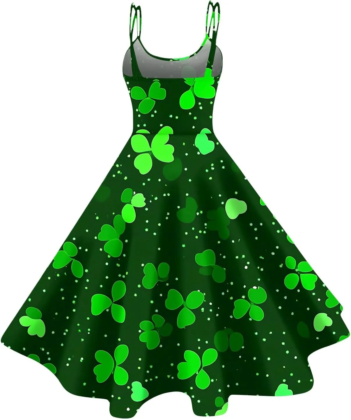 St Patricks Day Dresses for Women Casual Off Shoulder Vintage Sleeveless Midi A-Line Swing Shamrock Print Dresses