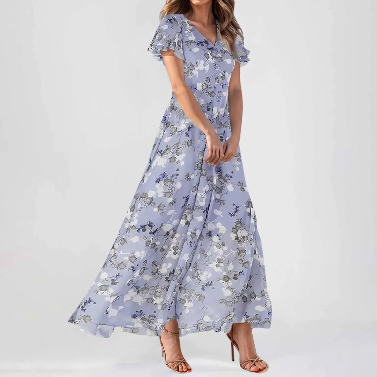 Summer Dress for Women 2025,Swing Flowy Ruffle Hem Casual Chiffon Beach Dresses