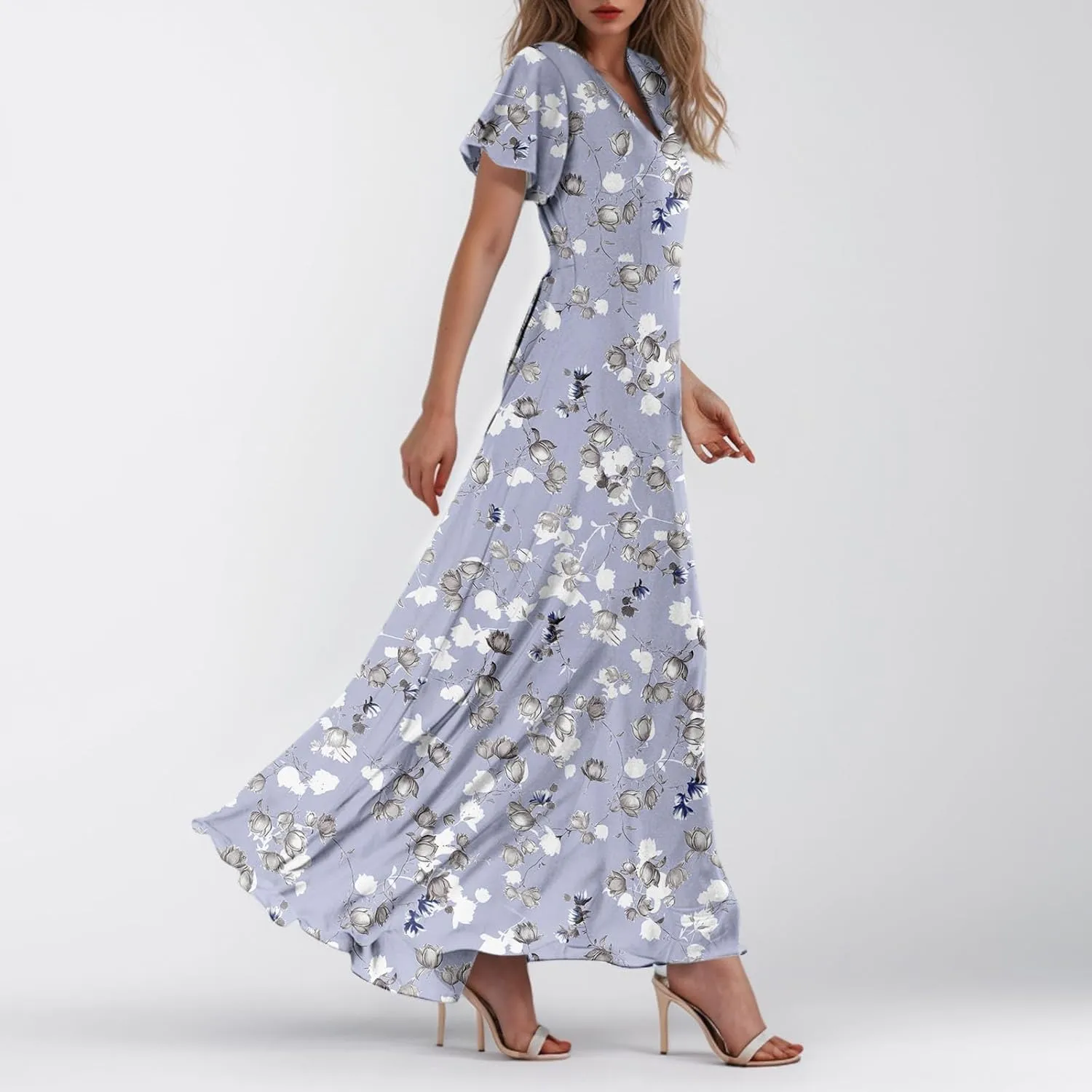 Summer Dress for Women 2025,Swing Flowy Ruffle Hem Casual Chiffon Beach Dresses