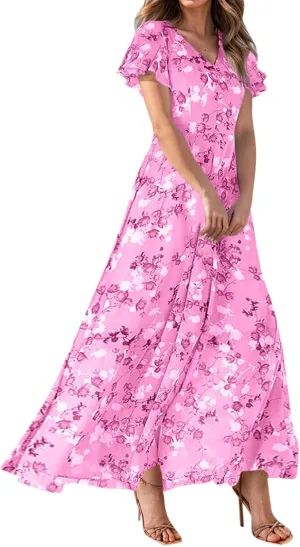 Summer Dress for Women 2025,Swing Flowy Ruffle Hem Casual Chiffon Beach Dresses