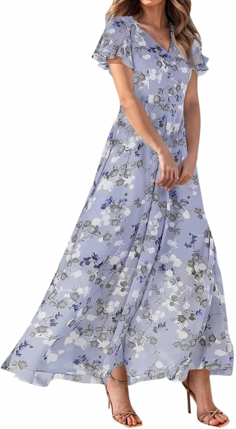 Summer Dress for Women 2025,Swing Flowy Ruffle Hem Casual Chiffon Beach Dresses