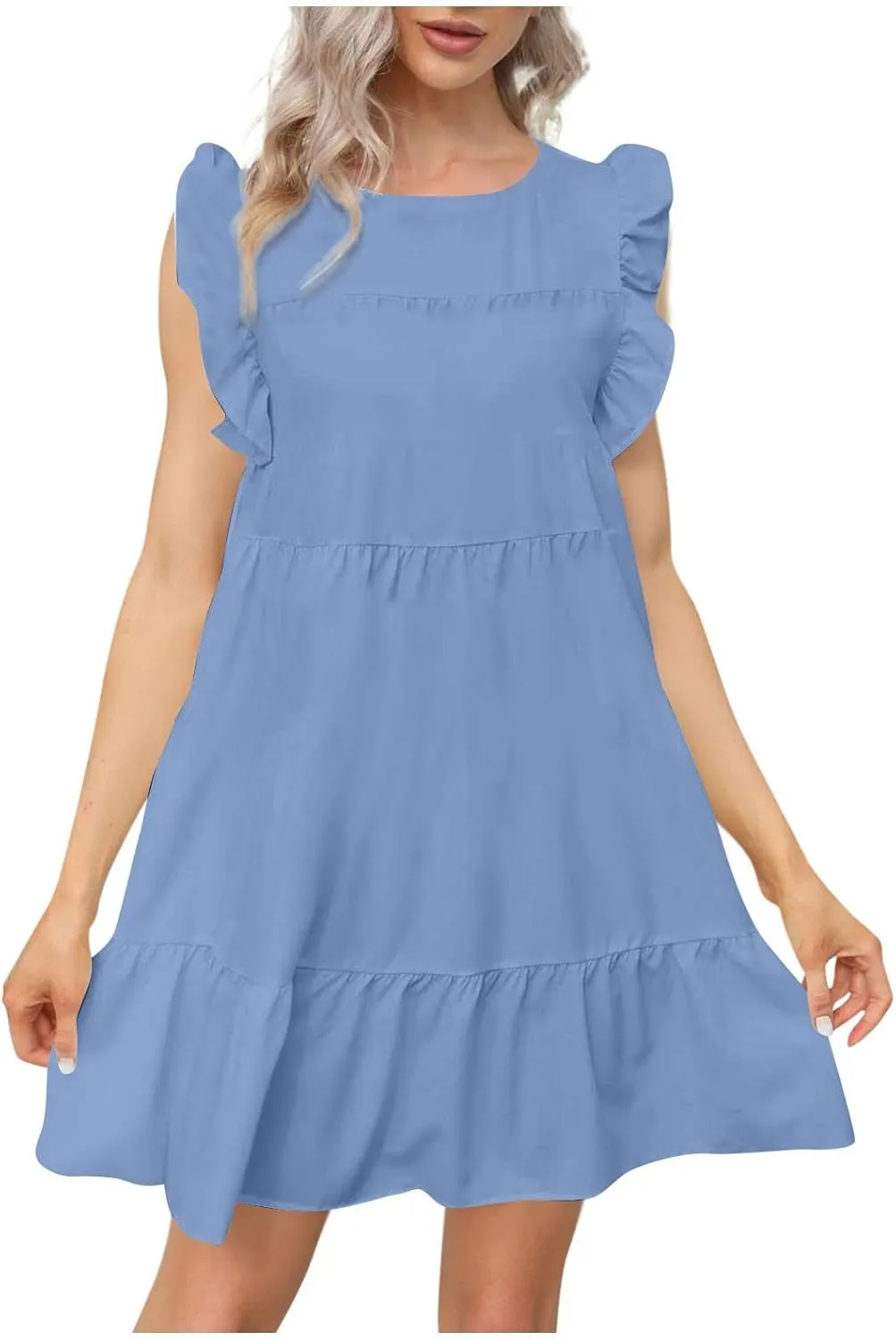 Summer Dresses for Women 2023,Plus Size Casual Cute Babydoll Dress,Tiered Ruffle Flowy Boho Beach Sundress
