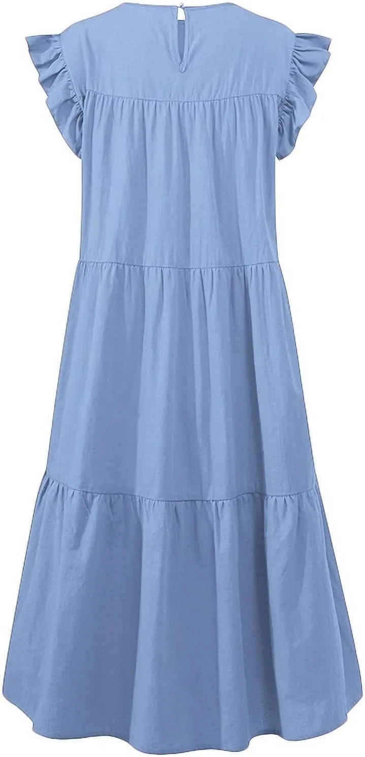 Summer Dresses for Women 2023,Plus Size Casual Cute Babydoll Dress,Tiered Ruffle Flowy Boho Beach Sundress