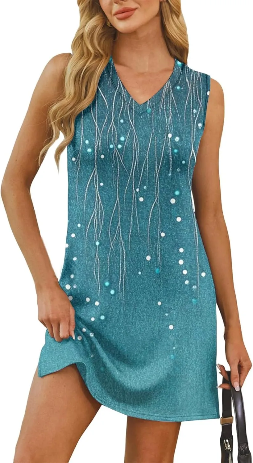 Summer Dresses for Women 2025 Casual Beach Tank Dress Sleeveless T Shirt Dresses Loose Floral Sundresses with Split