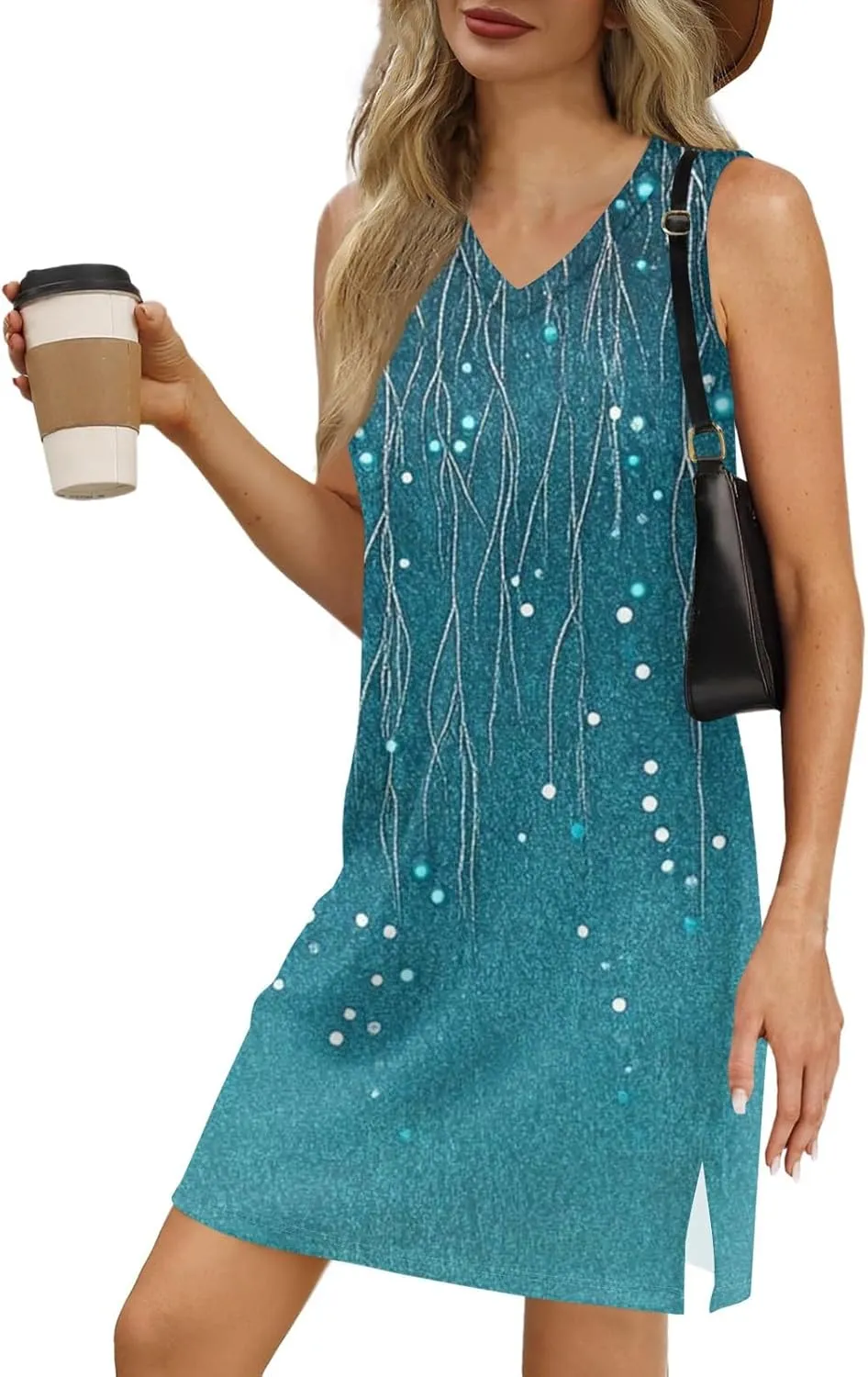 Summer Dresses for Women 2025 Casual Beach Tank Dress Sleeveless T Shirt Dresses Loose Floral Sundresses with Split