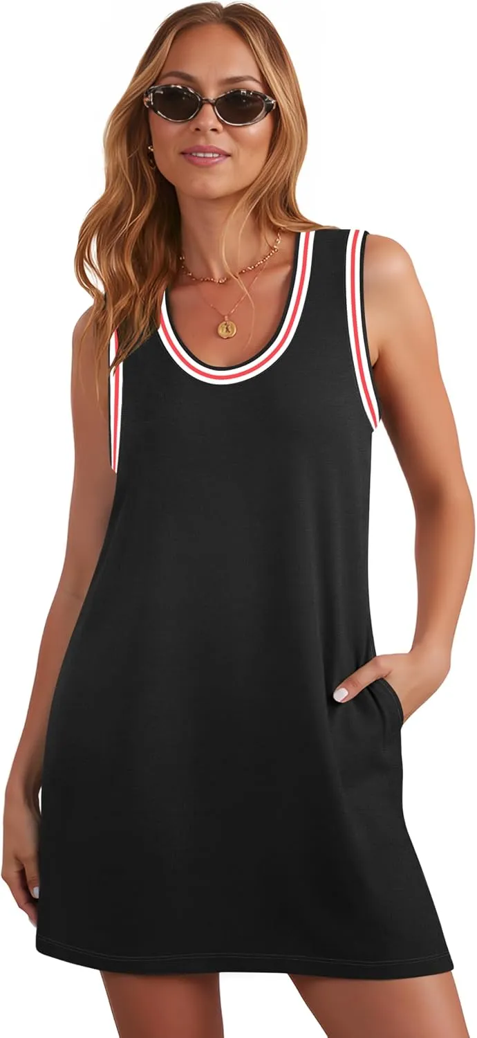 Summer Dresses for Women 2025 Casual Sleeveless Tank Dress Beach Vacation Cruise Mini Sundress with Pockets