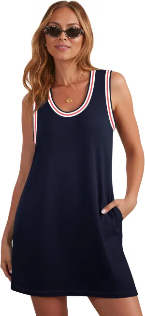 Summer Dresses for Women 2025 Casual Sleeveless Tank Dress Beach Vacation Cruise Mini Sundress with Pockets