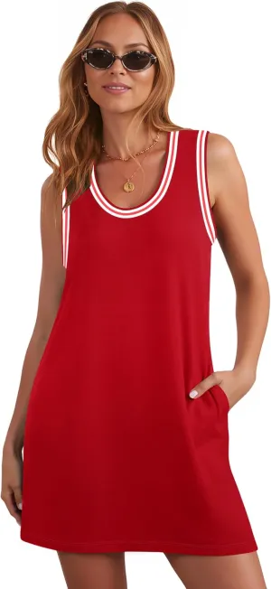 Summer Dresses for Women 2025 Casual Sleeveless Tank Dress Beach Vacation Cruise Mini Sundress with Pockets