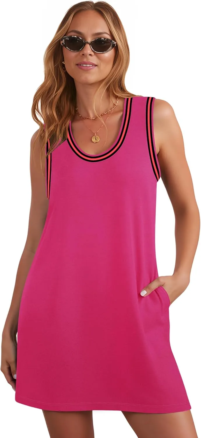 Summer Dresses for Women 2025 Casual Sleeveless Tank Dress Beach Vacation Cruise Mini Sundress with Pockets